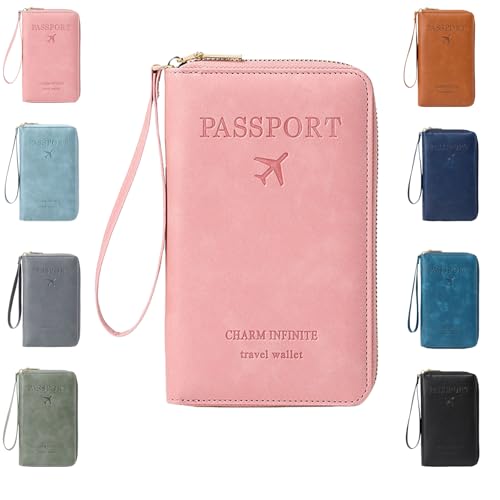 Generisch Multi-Functional RFID Passport Holder for Travel Essentials,Passport Holder for Travel Essentials,Slim Leather Wallet Cover Case with Safe Zipper, Travel Wallet for Men & Women (Pink) von Generisch
