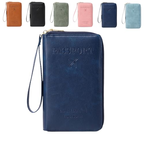 Generisch Multi-Functional RFID Passport Wallet, Family RFID Passport Holder for Travel, Secure ID Card Organizer with Anti-Theft Protection, Slim Leather Travel Wallet for Women Men (Dark Blue) von Generisch