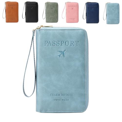 Generisch Multi-Functional RFID Passport Wallet, Family RFID Passport Holder for Travel, Secure ID Card Organizer with Anti-Theft Protection, Slim Leather Travel Wallet for Women Men (Sky Blue) von Generisch