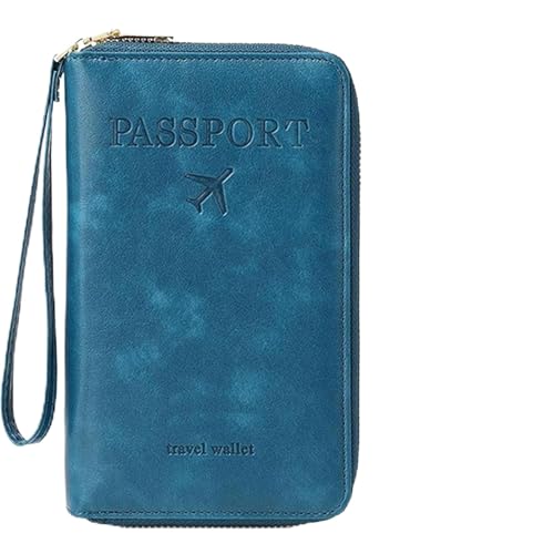 Generisch Multi-Functional RFID Passport Wallet, Leather RFID Blocking Passport Holder with Zipper, Passport Holder for Travel, Anti-Theft Protective Case Travel Wallet for Women Men (Blue) von Generisch