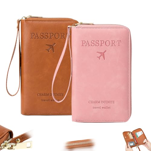 Generisch Multi-Functional RFID Passport Wallet, RFID Passport Holder for Travel, Travel Wallet with Anti-Theft (Brown) (Brown + Pink) von Generisch