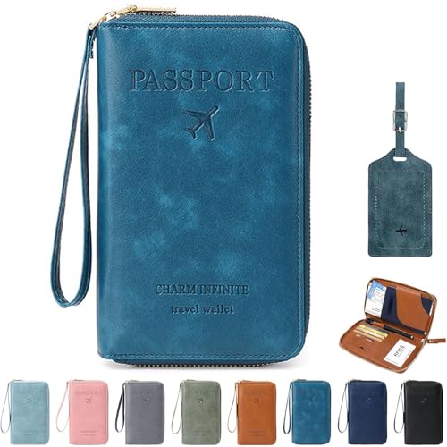 Generisch Multi-Functional RFID Passport Wallet, RFID Passport Wallet with Zipper, Passport Holder Wallet Credit Cards Case Holder for Women Men (Blue) von Generisch