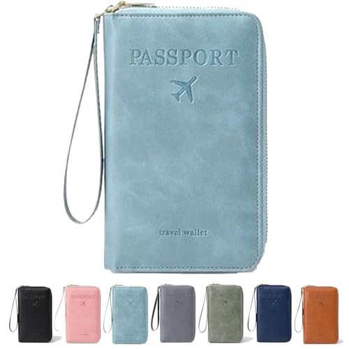Generisch Multi-Functional RFID Passport Wallet, Rowgins Passport Holder Covers Case with Safe Zipper, Passport Wallet for Travel (Blue) von Generisch