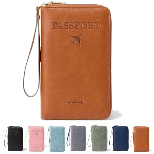 Generisch Multi-Functional RFID Passport Wallet, Rowgins Passport Holder Covers Case with Safe Zipper, Passport Wallet for Travel (Brown) von Generisch