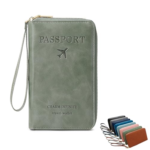 Generisch Multi-Functional RFID Passport Wallet, Rowgins RFID Passport Holder, Slim Leather Cover for Credit Cards, Tickets/Cash (Green) von Generisch