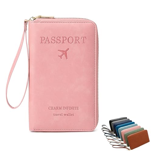 Generisch Multi-Functional RFID Passport Wallet, Rowgins RFID Passport Holder, Slim Leather Cover for Credit Cards, Tickets/Cash (Pink) von Generisch