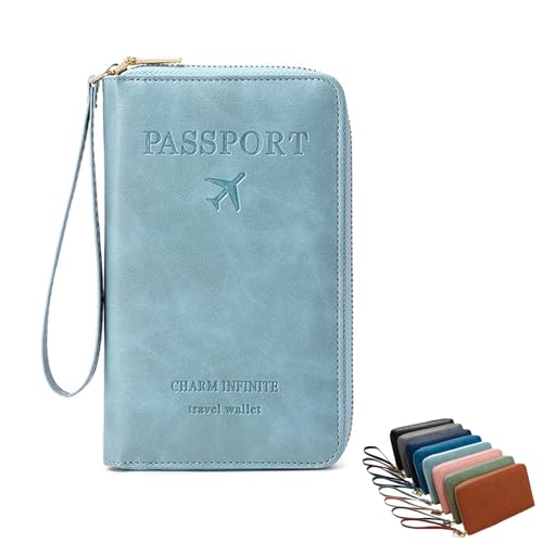 Generisch Multi-Functional RFID Passport Wallet, Rowgins RFID Passport Holder, Slim Leather Cover for Credit Cards, Tickets/Cash (Sky Blue) von Generisch
