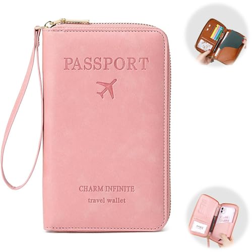 Generisch Multi-Functional RFID Passport Wallet, Travel Wallet for Men & Women, RFID Passport Holder, Essential Travel Anti-Theft Wallet Storage Case (Pink) von Generisch