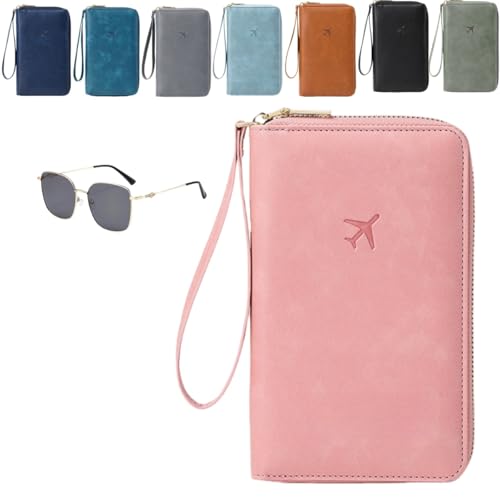 Generisch Multi-Functional RFID Passport Wallet,Organizer with Anti-Theft Protection,PU Leather Waterproof Travel Wallet (pink) von Generisch