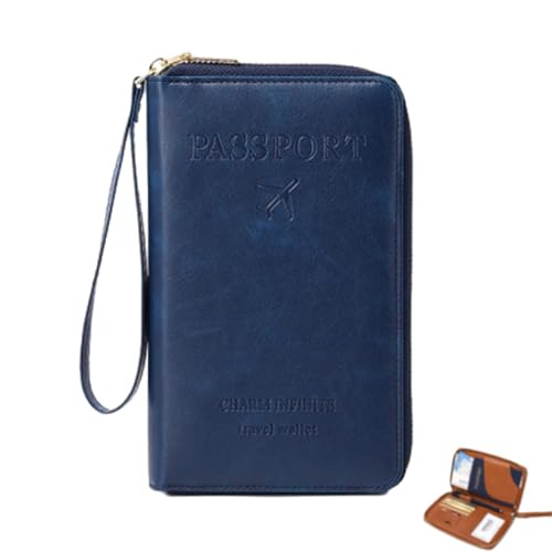 Generisch Multi-Functional RFID Passport Wallet RFID Passport Holder for Travel Anti-Theft Protective Case Travel Wallet for Women Men (Dark Blue) von Generisch