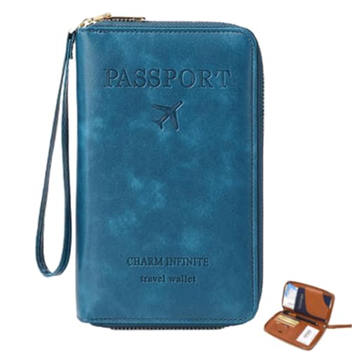 Generisch Multi-Functional RFID Passport Wallet RFID Passport Holder for Travel Anti-Theft Protective Case Travel Wallet for Women Men (Sapphire Blue) von Generisch