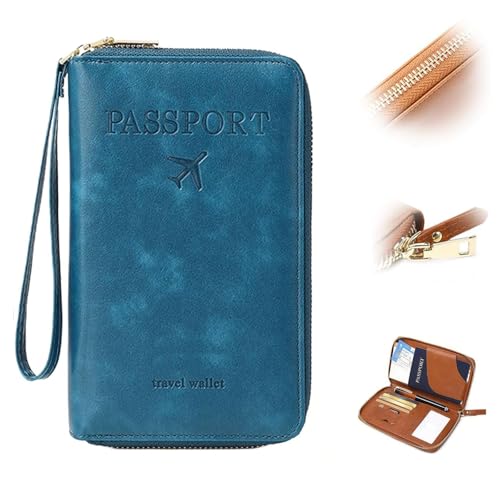 Generisch Multi-Functional RFID Passport Wallet for Women and Men,Passport Holder for Travel, Essentials - Wallet Cover Case Anti-Theft Protective Case (Blue) von Generisch