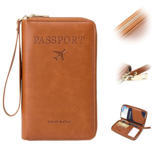 Generisch Multi-Functional RFID Passport Wallet for Women and Men,Passport Holder for Travel, Essentials - Wallet Cover Case Anti-Theft Protective Case (Brown) von Generisch