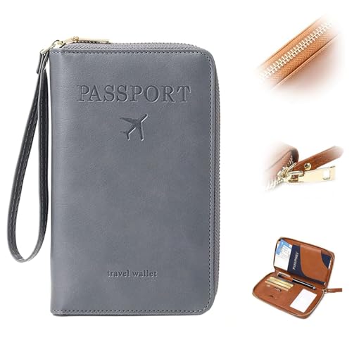 Generisch Multi-Functional RFID Passport Wallet for Women and Men,Passport Holder for Travel, Essentials - Wallet Cover Case Anti-Theft Protective Case (Grey) von Generisch