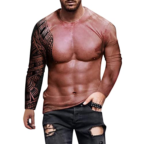 Generisch Muskelshirts Herren Fasching Pullover Sportswear Sixpack Muskelattrappe Oberteil Langarm Muskelshirt Tunika Tops Funktionsshirts Männer Große Größen Frontprint Streetwear Sweatshirt von Generisch