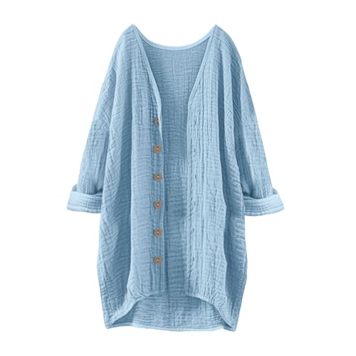 Generisch Musselin Bluse Damen, Leinenbluse Damen Sommer Herbst Langarm Große Größen Tunika V-Ausschnitt Hemdbluse Blusenkleid Leinen Elegant Longbluse Blusenshirt Mittelalter Tuniken Damenblusen von Generisch