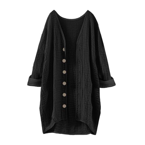 Generisch Musselin Bluse Damen, Leinenbluse Damen Sommer Herbst Langarm Große Größen Tunika V-Ausschnitt Hemdbluse Blusenkleid Leinen Elegant Longbluse Blusenshirt Mittelalter Tuniken Damenblusen von Generisch
