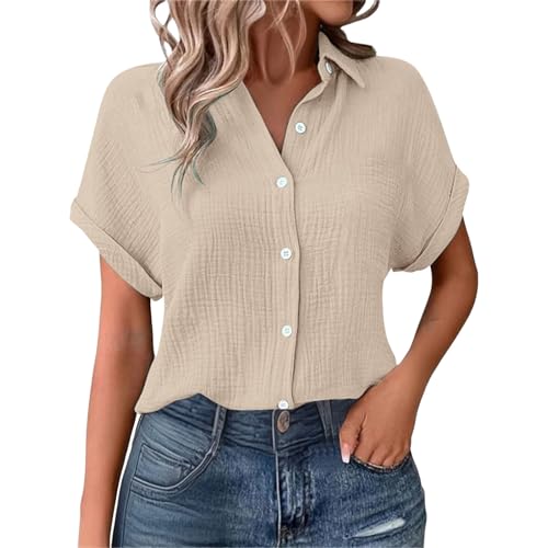 Generisch Musselin Bluse Damen Elegant Oberteile Kurzarm Hemdbluse Mit V-Ausschnitt Blusen Tunika Tops Sommer Sommer Oberteile Bluse Langarm Damen Elegant und schlicht von Generisch