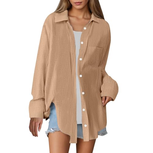 Generisch Musselin Bluse Damen Langarm Leinenbluse mit Taschen Revers Einreihige Leinenhemd Elegant Einfarbig Longshirts Weiche Baumwoll Langarmshirt für Frühling Sommer und Herbst Button-Down Hemd Generisch Musselin Bluse Damen Langarm Leinenbluse mit Taschen Revers Einreihige Leinenhemd Elegant Einfarbig Longshirts Weiche Baumwoll Langarmshirt für Frühling Sommer und Herbst Button-Down Hemd von Generisch