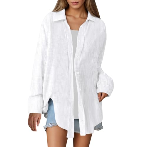 Generisch Musselin Bluse Damen Langarm Weiss Sommer Hemdbluse Longbluse Lässiges V-Ausschnitt Baumwolle Locker Langarmshirt Oberteile Blusenshirt Tuniken Tops Generisch Musselin Bluse Damen Langarm Weiss Sommer Hemdbluse Longbluse Lässiges V-Ausschnitt Baumwolle Locker Langarmshirt Oberteile Blusenshirt Tuniken Tops von Generisch