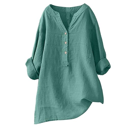 Generisch Musselin Bluse Damen Leinenbluse Damen Sommer Langarm Große Größen Hemdbluse Blusenkleid Leinen Elegant Weiß Longbluse Blusenshirt Bügelfrei Schwarz Mittelalter Tuniken Damenblusen von Generisch