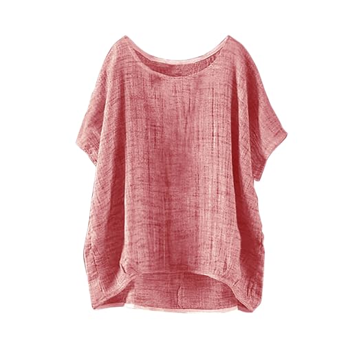 Musselin Bluse Damen Oversized Damenblusen Kurzarm Leinen-Shirt Vintage Sommer Longshirts Leichte Bluse Musselin-Blusen Leinenshirt Oversized Leinen-Oberteil Tunika von Generisch