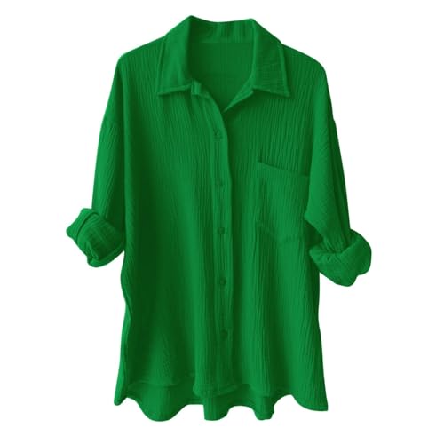 Generisch Musselin Bluse Damen Oversized Lang Longbluse Sommer Hemdbluse Lässig Baumwolle Oberteile Leinenbluse Große Größen von Generisch
