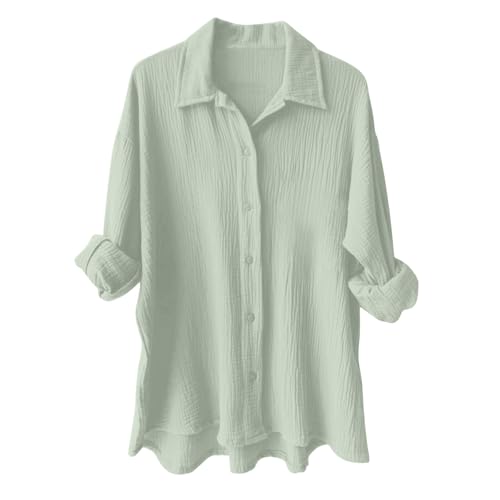Generisch Musselin Bluse Damen Oversized Lang Longbluse Sommer Hemdbluse Lässig Baumwolle Oberteile Leinenbluse Große Größen von Generisch