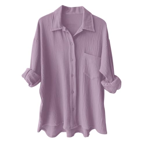 Generisch Musselin Bluse Damen Oversized Lang Longbluse Sommer Hemdbluse Lässig Baumwolle Oberteile Leinenbluse Große Größen von Generisch