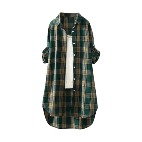 Generisch Musselin Bluse Damen Sommer Blusen & Tuniken Für Damen Farbblock Trendy Longbluse Übergröße Leinenbluse Button-Down Tunika Elegant Atmungsaktive Freizeithemd für Arbeit Outdoor von Generisch