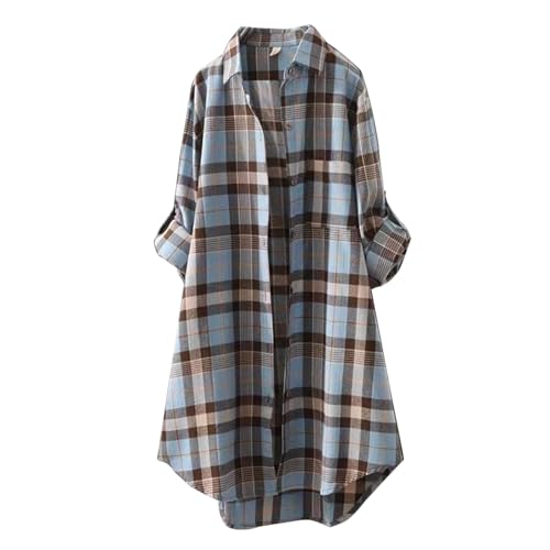 Generisch Musselin Bluse Damen Sommer Blusen & Tuniken Für Damen Farbblock Trendy Longbluse Übergröße Leinenbluse Button-Down Tunika Elegant Atmungsaktive Freizeithemd für Arbeit Outdoor von Generisch