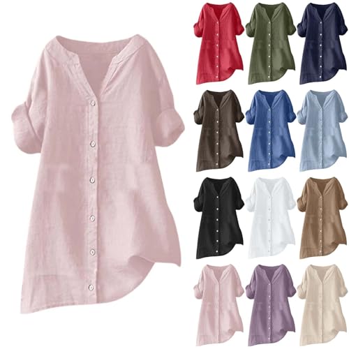 Generisch Musselin Bluse für Damen Button Down Sommer Elegant Hemd Tuniken T-Shirts Oberteile Kurzarm Leinenbluse Damen Longbluse Oversized Hemdbluse für Leggings Lässig Generisch Musselin Bluse für Damen Button Down Sommer Elegant Hemd Tuniken T-Shirts Oberteile Kurzarm Leinenbluse Damen Longbluse Oversized Hemdbluse für Leggings Lässig von Generisch