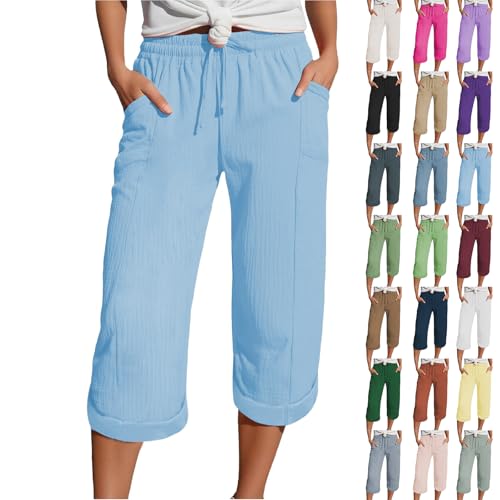 Generisch Musselin Damen, Musselin Hose 3/4 Leinenhose Sommer Kurze Hosen Sommerhose Leicht Caprihose Culotte Dreiviertel Strandhose Black Friday Angebote 2025 von Generisch