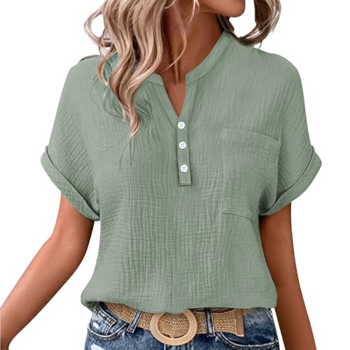 Generisch Musselin Hemd Bluse für Damen Elegant Tuniken Sommer Oberteile Kurzarm Leinenbluse Longbluse Oversized Hemdbluse Lässig für LeggingsUrlaub/Alltag Generisch Musselin Hemd Bluse für Damen Elegant Tuniken Sommer Oberteile Kurzarm Leinenbluse Longbluse Oversized Hemdbluse Lässig für LeggingsUrlaub/Alltag von Generisch