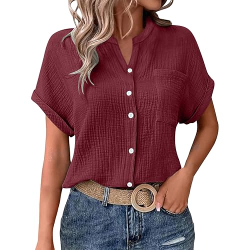 Generisch Musselin Hemd Bluse für Damen Elegant Tuniken Sommer Oberteile Kurzarm Leinenbluse Longbluse Oversized Lässig Hemdbluse Atmungsaktiv und hautfreundlich Generisch Musselin Hemd Bluse für Damen Elegant Tuniken Sommer Oberteile Kurzarm Leinenbluse Longbluse Oversized Lässig Hemdbluse Atmungsaktiv und hautfreundlich von Generisch