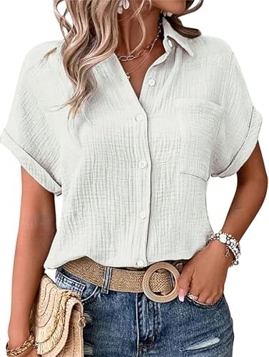 Generisch Musselin Hose Damen, Musselin Bluse Damen Elegant Tuniken Sommer V-Ausschnitt Oberteile Kurzarm Leinenbluse Longbluse Oversized Hemdbluse LäSsig Leinen Hemd, M Generisch Musselin Hose Damen, Musselin Bluse Damen Elegant Tuniken Sommer V-Ausschnitt Oberteile Kurzarm Leinenbluse Longbluse Oversized Hemdbluse LäSsig Leinen Hemd, M von Generisch