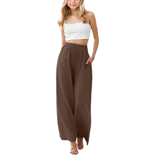 Generisch Musselin Hose Kinder Baumwolle high Waist Leinenhose Stoffhose Leicht Luftig Weites Bein Strandhose yogahose Casual Bequeme Leinen Freizeithose mit Taschen Sommerhose Für Mädchen von Generisch