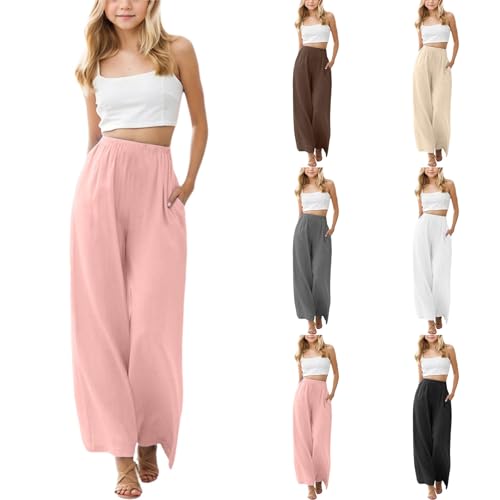 Generisch Musselin Hose Kinder Baumwolle high Waist Leinenhose Stoffhose Leicht Luftig Weites Bein Strandhose yogahose Casual Bequeme Leinen Freizeithose mit Taschen Sommerhose Für Mädchen von Generisch