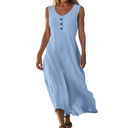 Generisch Musselin Kleid Damen Leinenkleid Schicke Sommerkleider Sommerkleid Midi Maxikleid Leinenkleider Musselin Kleid Damen Sommer Strandkleid lang Kleider große größen leinen Tunika AOC84 von Generisch