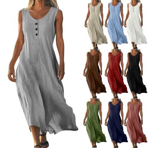 Generisch Musselin Kleid Trägerkleid Luftige Sommerkleider Schicke Sommerkleider Maxikleid Leinenkleider Musselin Kleid Damen Sommer leichtes langes Sommerkleid Maxi midikleid AOC94 von Generisch