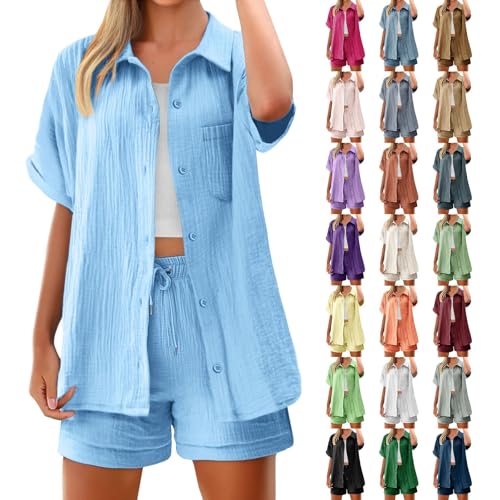 Generisch Musselin Set Damen,Zweiteiler Damen Sommer Musselinbluse und Shorts Kurzarm Freizeitanzug Baumwolle Leinen Sportanzug Entspannte Oversized Casual Sets 2 Teiler Outfits Generisch Musselin Set Damen,Zweiteiler Damen Sommer Musselinbluse und Shorts Kurzarm Freizeitanzug Baumwolle Leinen Sportanzug Entspannte Oversized Casual Sets 2 Teiler Outfits von Generisch