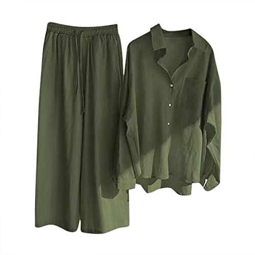 Generisch Musselin Set Damen Zweiteiler Damen Sommer Baumwolle Und Leinen Hausanzug 2 Teiliger Leicht Atmungsaktiv Freizeitanzug Elegant Outfit Business Casual Anzug Leicht Luftig Freizeitanzug von Generisch