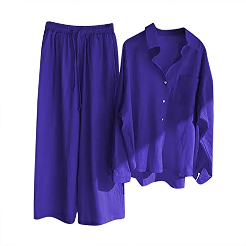 Generisch Musselin Set Damen Zweiteiler Damen Sommer Baumwolle Und Leinen Hausanzug 2 Teiliger Leicht Atmungsaktiv Freizeitanzug Elegant Outfit Business Casual Anzug Leicht Luftig Freizeitanzug von Generisch