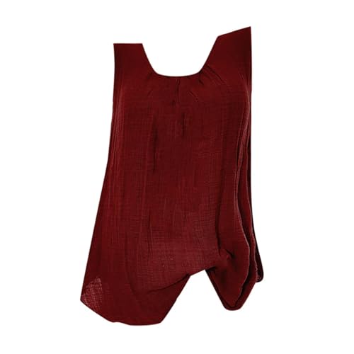 Generisch Musselin Tank Top Damen Leinen Einfarbig V-Ausschnitt Tunika Hemd Ärmellose Bluse Sommer Mode Leinenhemd Lässige Baggy Zuhause Leichte Atmungsaktiv Oberteile für Frauen von Generisch