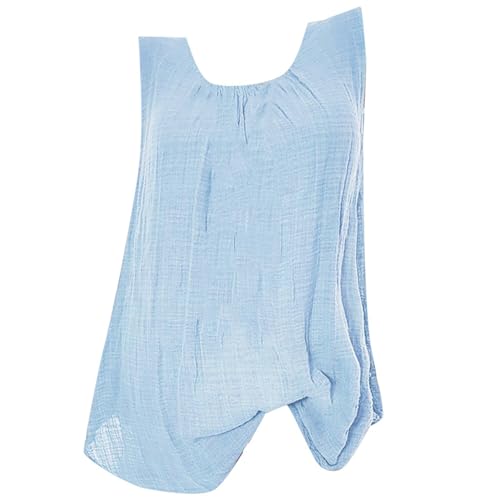 Generisch Musselin Tank Top Damen Leinen Einfarbig V-Ausschnitt Tunika Hemd Ärmellose Bluse Sommer Mode Leinenhemd Lässige Baggy Zuhause Leichte Atmungsaktiv Oberteile für Frauen von Generisch
