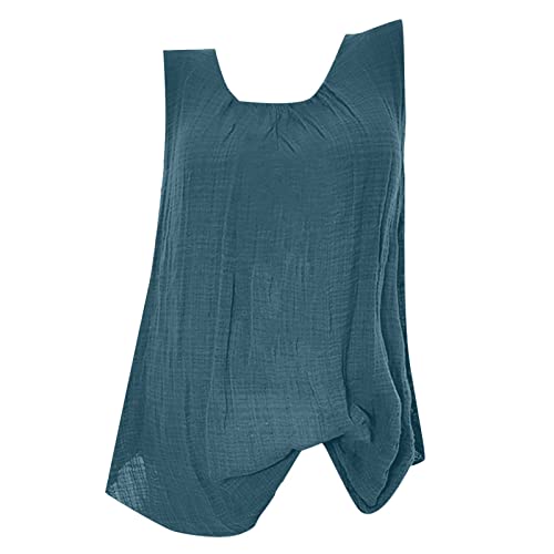 Generisch Musselin Tank Top Damen Leinen Einfarbig V-Ausschnitt Tunika Hemd Ärmellose Bluse Sommer Mode Leinenhemd Lässige Baggy Zuhause Leichte Atmungsaktiv Oberteile für Frauen von Generisch