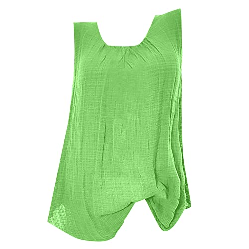 Generisch Musselin Tank Top Damen Leinen Einfarbig V-Ausschnitt Tunika Hemd Ärmellose Bluse Sommer Mode Leinenhemd Lässige Baggy Zuhause Leichte Atmungsaktiv Oberteile für Frauen von Generisch