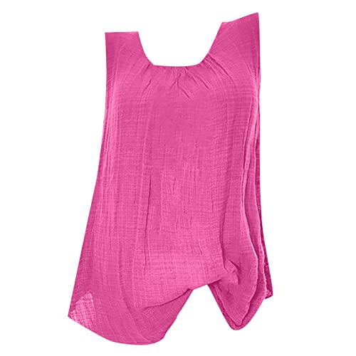 Generisch Musselin Tank Top Damen Leinen Einfarbig V-Ausschnitt Tunika Hemd Ärmellose Bluse Sommer Mode Leinenhemd Lässige Baggy Zuhause Leichte Atmungsaktiv Oberteile für Frauen von Generisch
