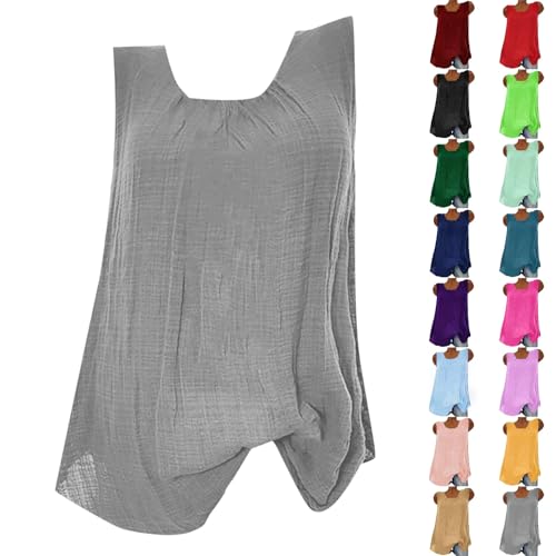 Generisch Musselin Tank Top Damen Leinen Einfarbig V-Ausschnitt Tunika Hemd Ärmellose Bluse Sommer Mode Leinenhemd Lässige Baggy Zuhause Leichte Atmungsaktiv Oberteile für Frauen von Generisch