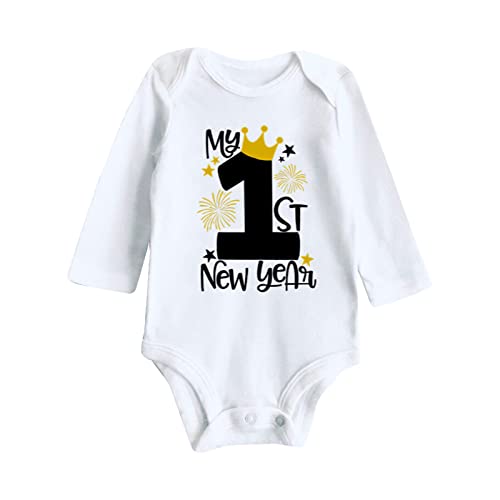 My First New Year Kleidung Neugeborenes Baby Boy Girl Neujahr Outfits Letter Print Strampler Overall Outfits Set Baby Body 86 92 (White, 6-9 Months) von Generisch